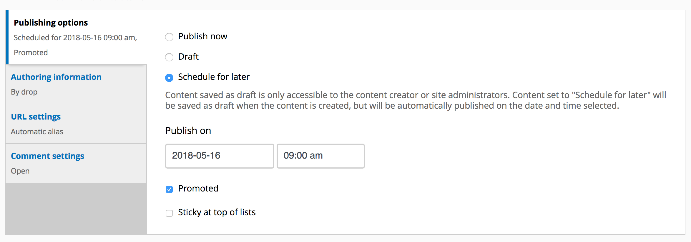 Scheduled publishing in Backdrop 1.10.0