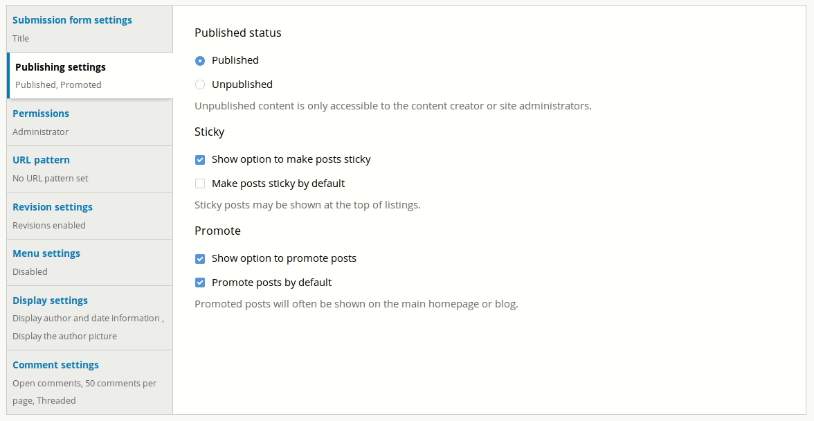Permissions and URL patterns on content type forms in Backdrop 1.3.0