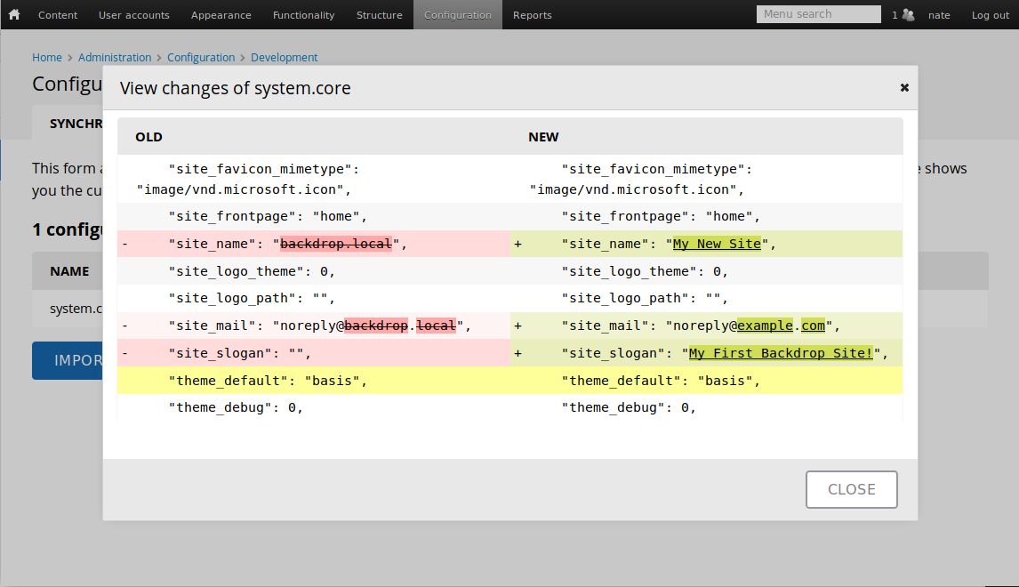 New Configuration diff design in Backdrop 1.8.0