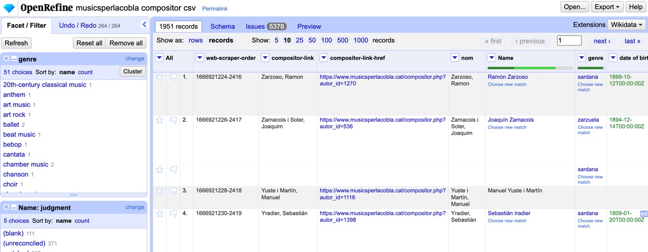 Finestra de l'OpenRefine